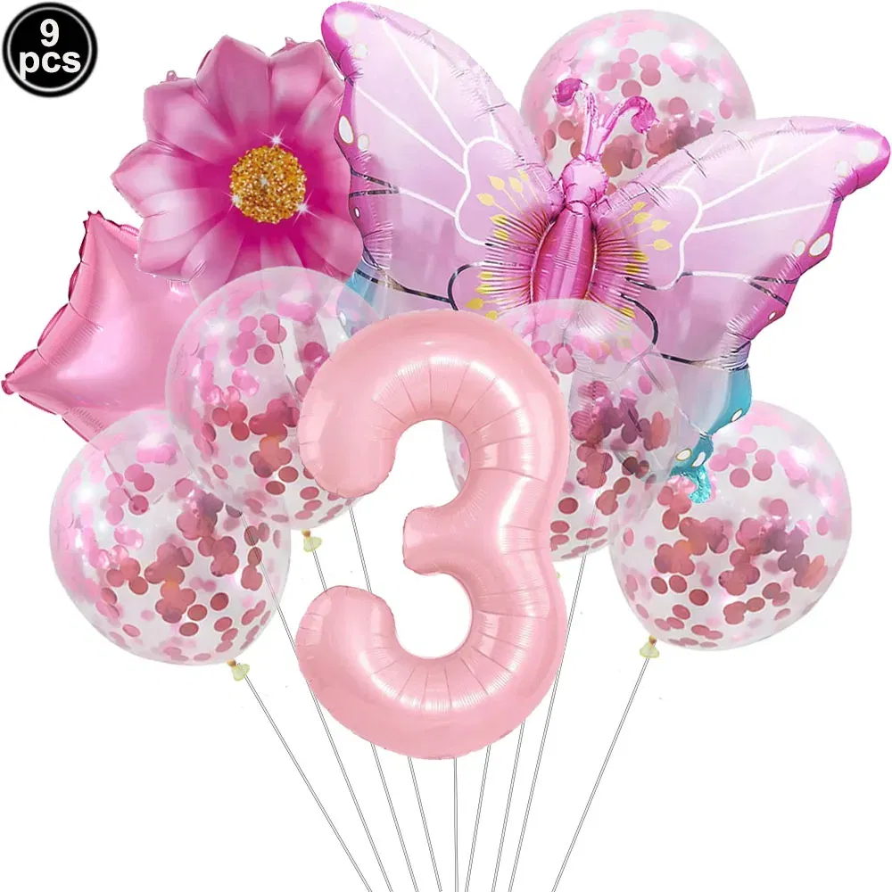 Color: Olive - Butterfly Balloon Set 32/40inch Number Balloon Princess Garden Decoration Girl Fairy Birthday Party Balloon