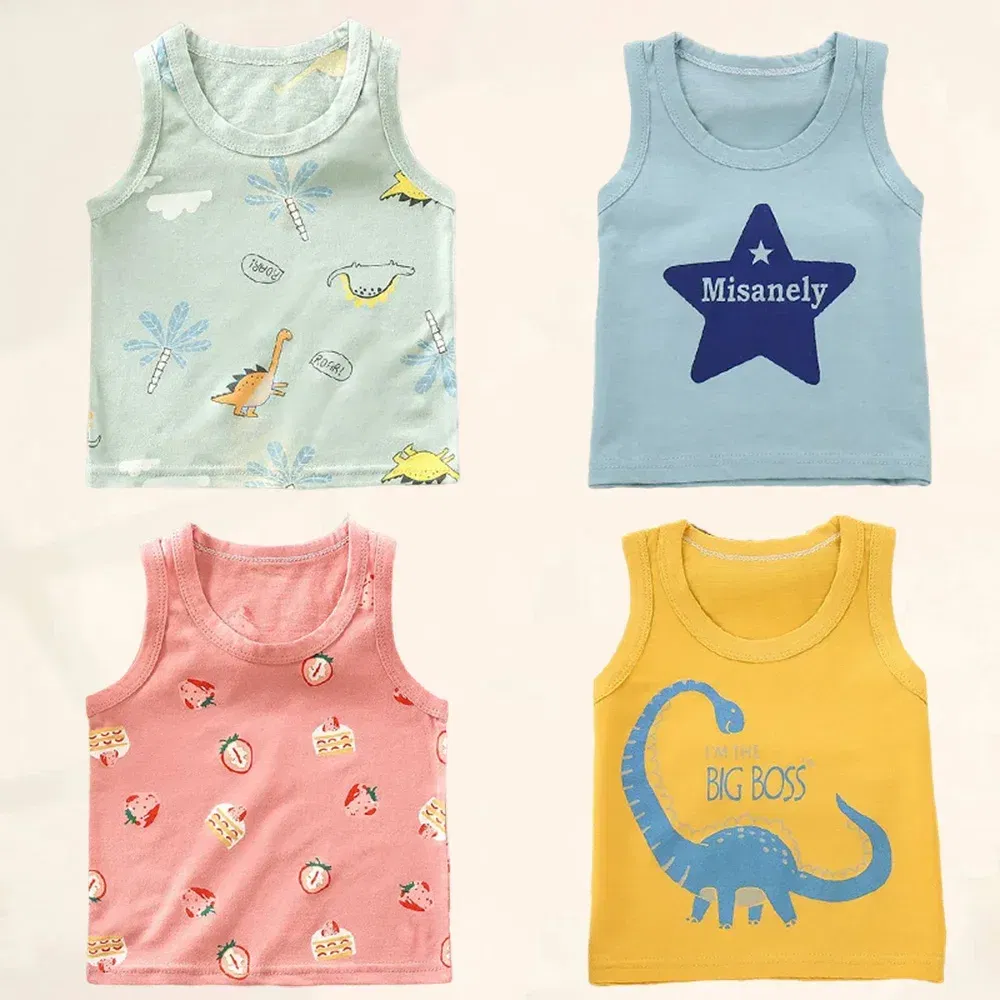 Color: Brown, Kid Size: 8 - Summer Kids Tops Clothes Tank Sleeveless Breathable Cotton Children T-shirt Vest Top Clothing Outfit Cartoon Boys Girls 0-7Years