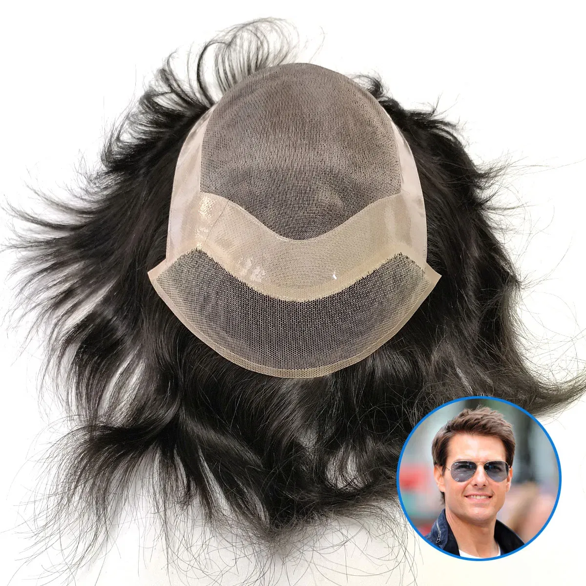 Toupee Color: 1b#, Toupee Density: 130%, Length: 8 inches, Ships From: CN, Toupee Size: 6x9, Toupee Design: free - Hywel 6 Inches Mono Lace Men Toupee Men Wig 100% Human Hair System Unit Male Wig Lace Front Mono Top Natural Hairline Toupee