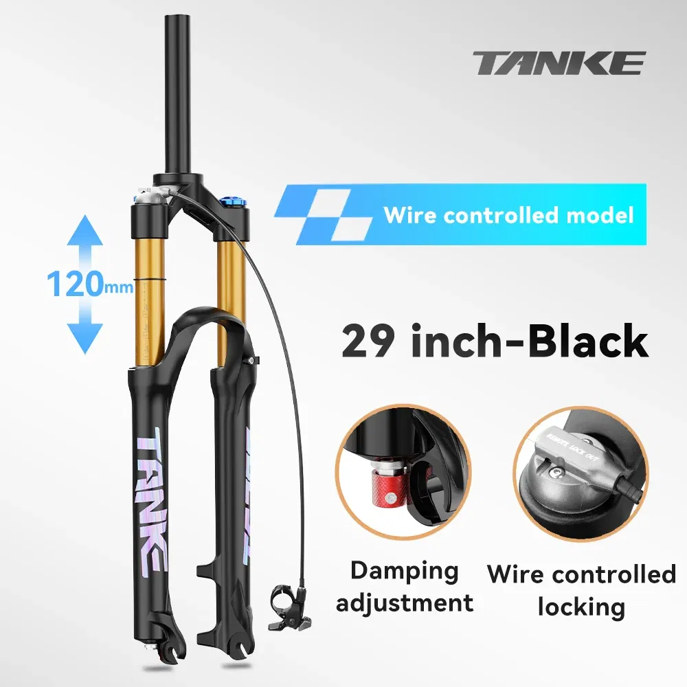 Color: black - TANKE Bike Fork Rebound Adjustable MTB Air Front Suspension 26/27.5/29 Inch 120mm Travel Quick Release Fork Bicycle Accessories