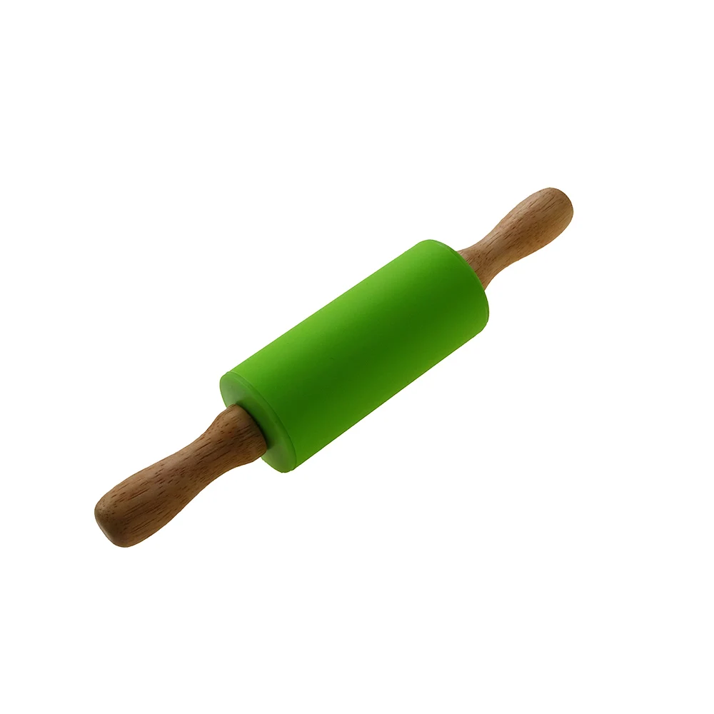 Color: Dark Khaki - 1pcs Non-Stick Wooden Handle Pin Pastry Dough Flour Roller Silicone Rolling Kitchen Baking Cooking Tools Christmas Rolling Pin