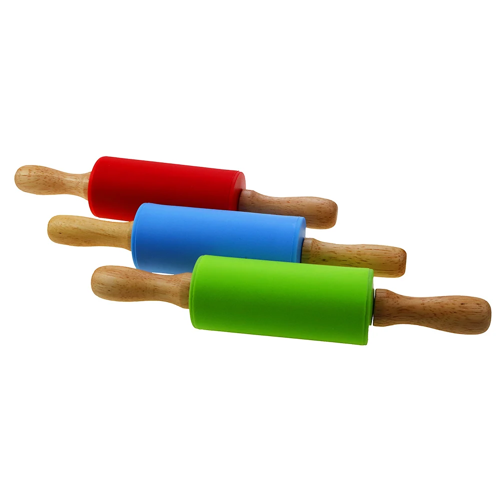 Color: Dark Khaki - 1pcs Non-Stick Wooden Handle Pin Pastry Dough Flour Roller Silicone Rolling Kitchen Baking Cooking Tools Christmas Rolling Pin