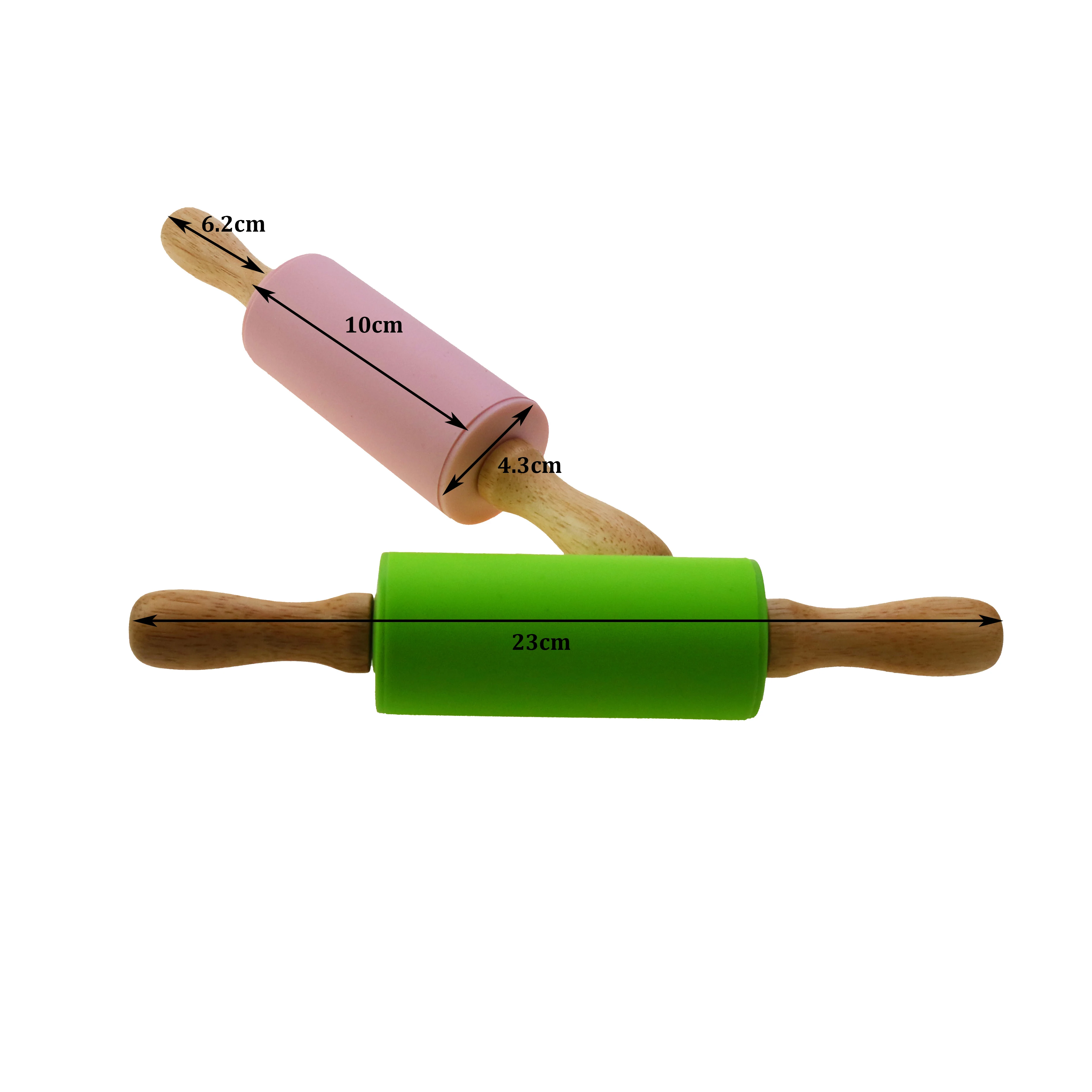 Color: Dark Khaki - 1pcs Non-Stick Wooden Handle Pin Pastry Dough Flour Roller Silicone Rolling Kitchen Baking Cooking Tools Christmas Rolling Pin