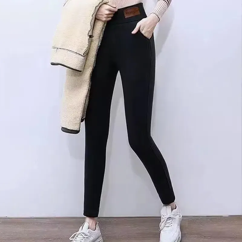 Color: SKY BLUE, Size: S - Thermal Leggings Women Winter Warm High Waist Simplicity Warm Pants Fashion Black Elasticity Autumn Velvet Comfortable Leggins