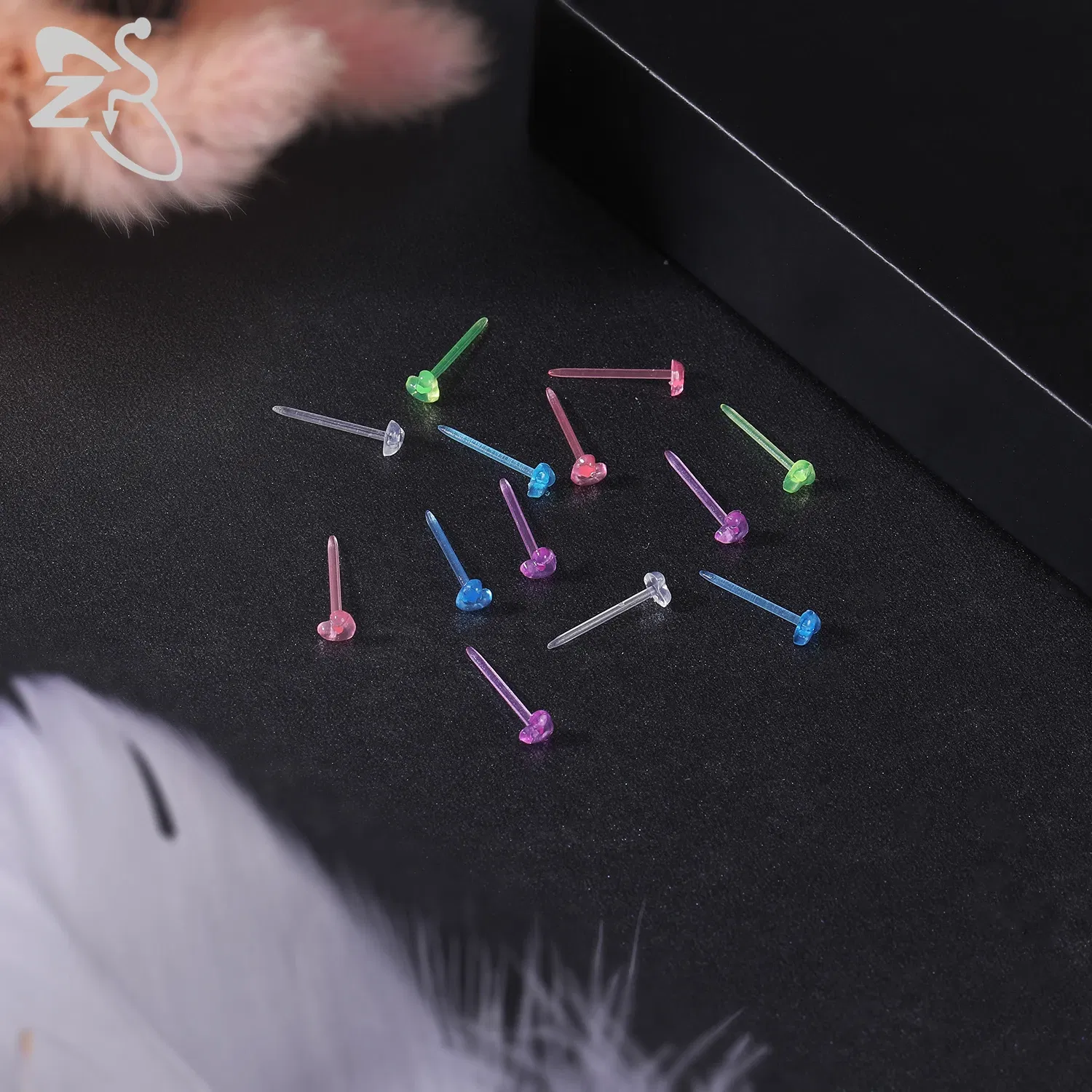 Metal Color: Antique Copper Plated - ZS 10-50pcs/lot Colorful Acrylic Stud Earring Invisible Transparent Anti-allergy Ear Pin 20G Star Ball Curing Ear Hole Retainer