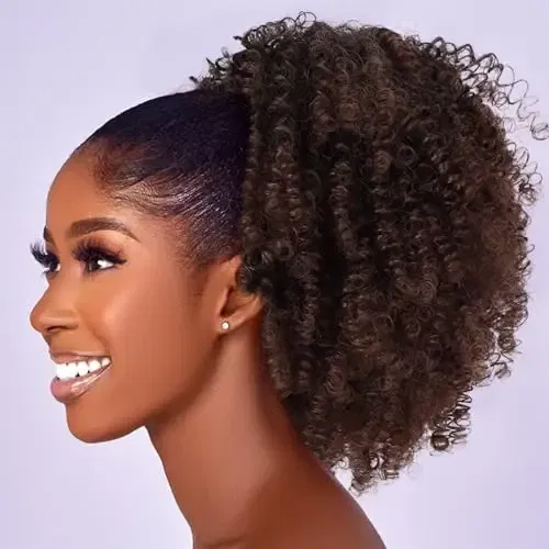 Color: T1B/33 - Afro Puff kinky curly Drawstring Ponytail Bun Extension for Black Women Synthetic Short Afro Kinkys Curly Afro Hairpieces