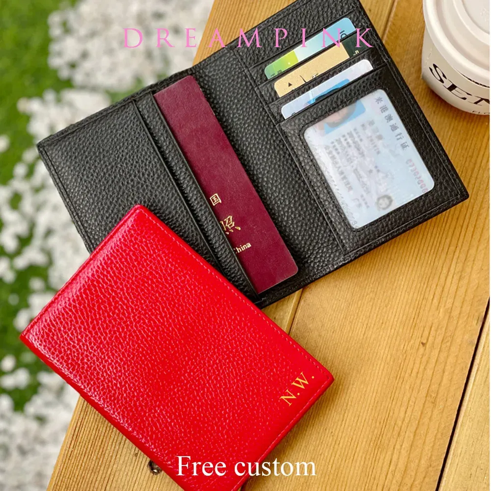 Color: Light Grey - 100% Cowhide Passport Holder Factory Genuine Leather Engrave Letters Men Women Passport Cover Customized Name Travel Card Wallet