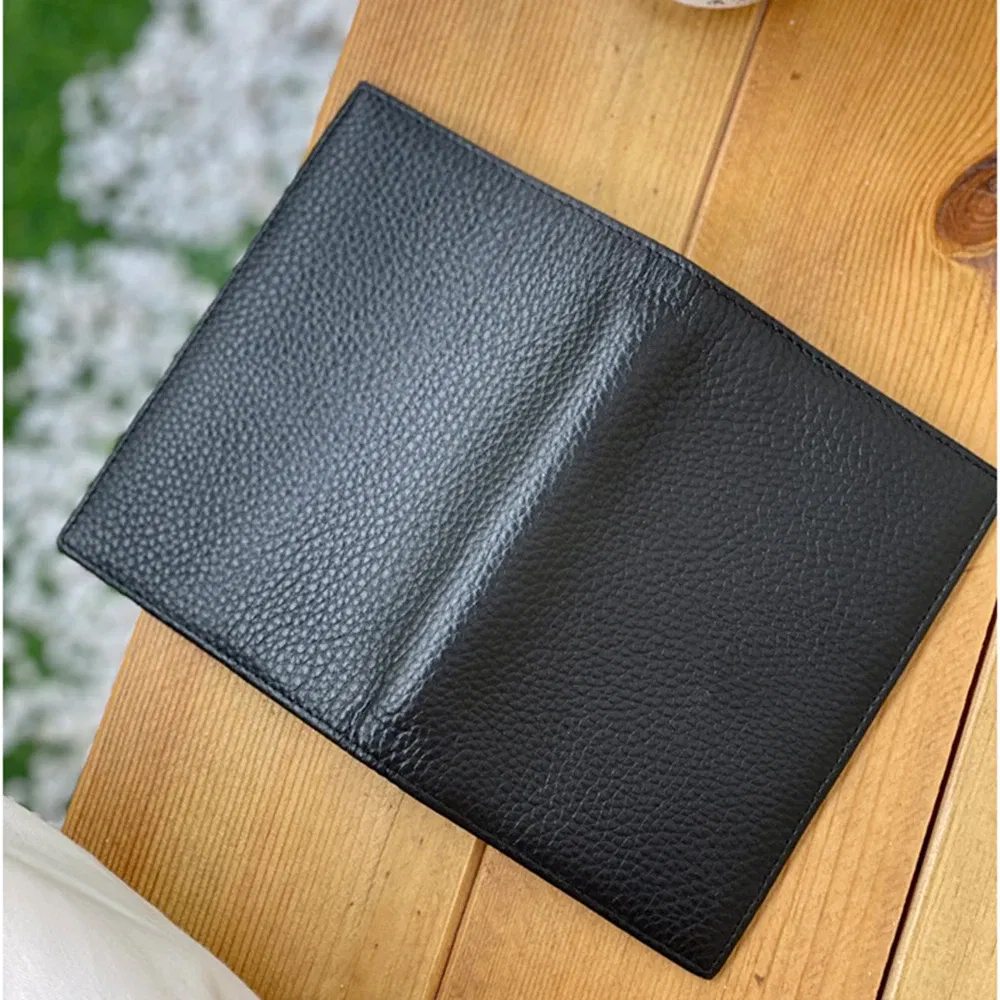 Color: Light Grey - 100% Cowhide Passport Holder Factory Genuine Leather Engrave Letters Men Women Passport Cover Customized Name Travel Card Wallet