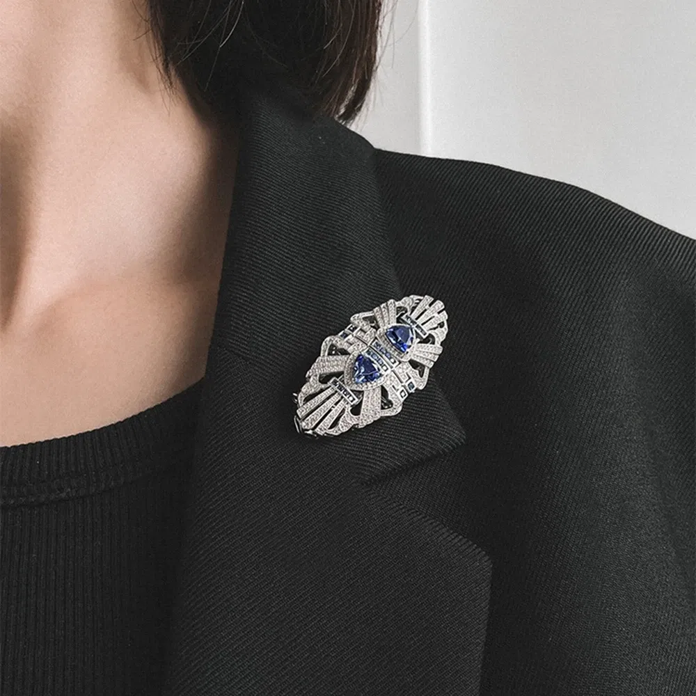 Wong Rain Luxury 925 Sterling Sliver Sapphire High Carbon Diamond Gemstone Women Brooch Brooches Fine Jewelry Anniversary Gifts