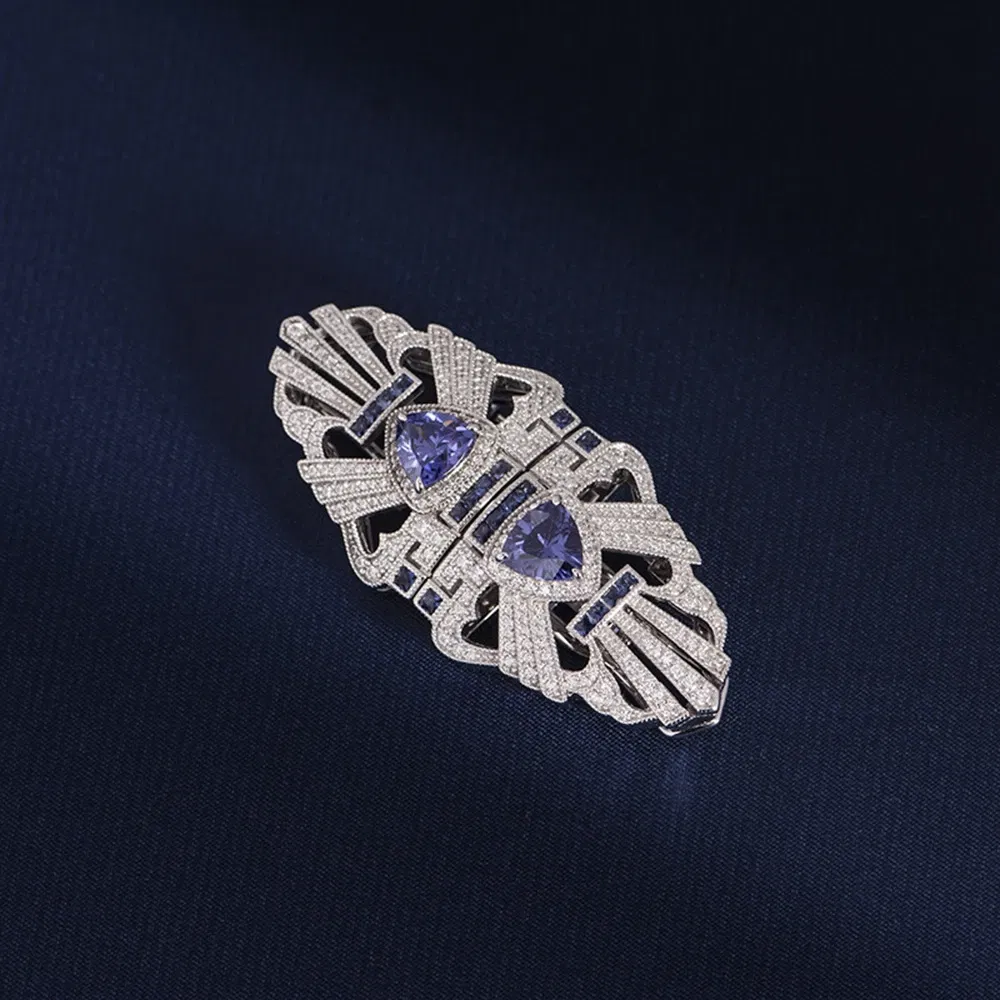 Wong Rain Luxury 925 Sterling Sliver Sapphire High Carbon Diamond Gemstone Women Brooch Brooches Fine Jewelry Anniversary Gifts