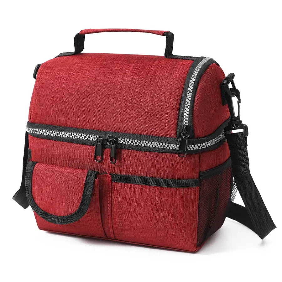 Color: Red - 10L Portable Thermal Lunch Bag Food Box Durable Waterproof Office Cooler Lunch Box Ice Insulated Case Camping Oxford Dinner Bag