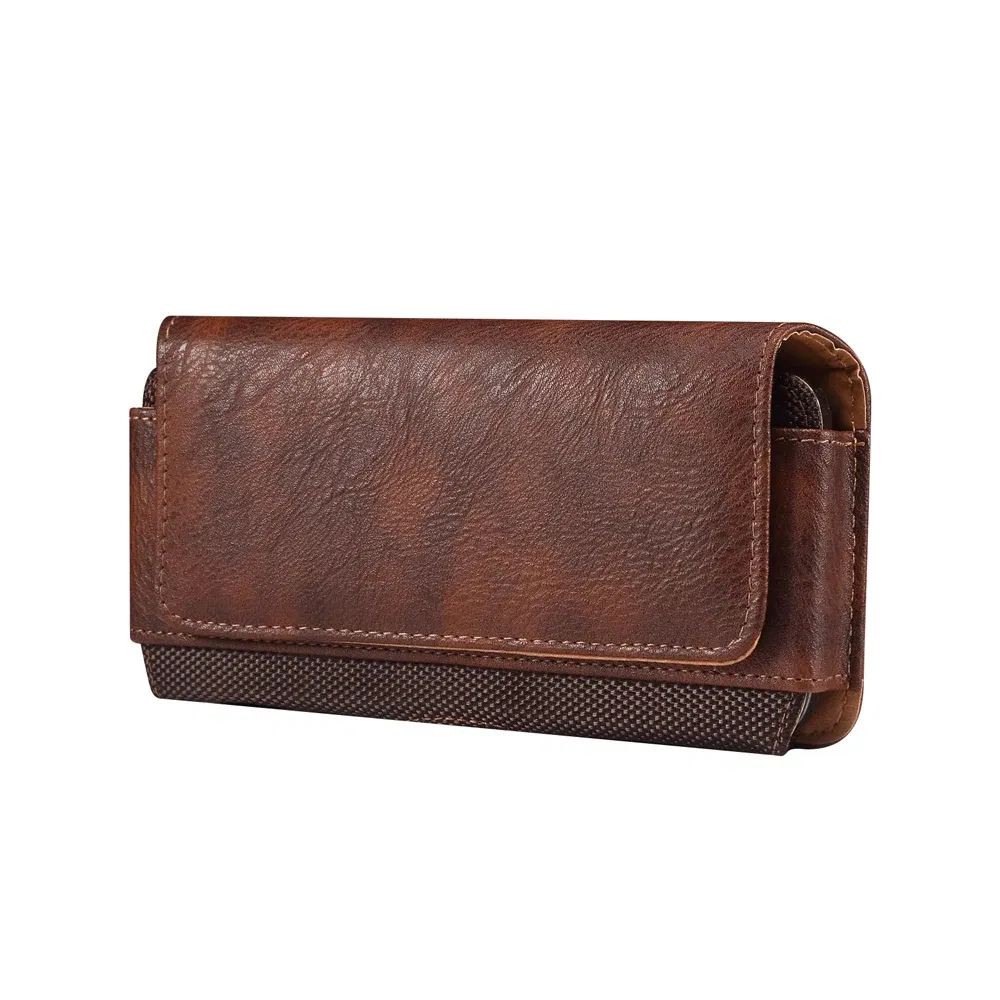 Color: Beige, Material: Cotton Fabric - Universal Leather Men Waist Bag For iPhone 15 14 13 12 Pro Max Samsung Galaxy S23 S22 Huawei Xiaomi Mobile Phone Belt Clip Cases