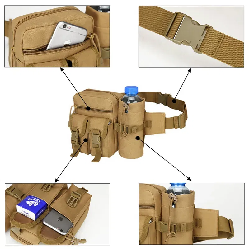 Color: Dark Grey - 2024 New Waist Pack Tactical Nylon Hiking Water Bottle Phone Bag Outdoor Sports Hunting Climbing Camp Belt Bag