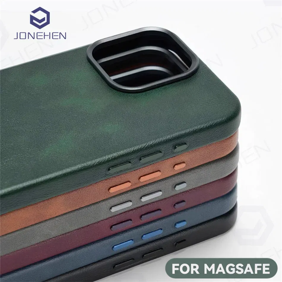 Color: Purple Pink, Material: PC - High-end Retro Oil Wax Pattern Magnetic For Magsafe Leather Case For iPhone Air 15 14 Plus 13 16 17 Pro Max Camera Button Cover