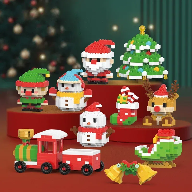 Color: Chocolate - Santa Claus Building Blocks Christmas Bricks Gift Kids Toy Home Decoration Micro Particle Bricks Diy Assembly Games Xmas Gift