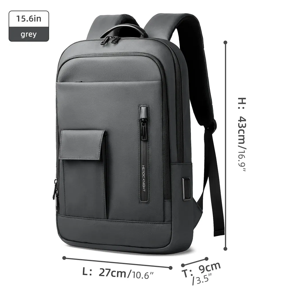 Color: GRAY, Ships From: CHINA - Heroic Knight Slim Backpack for Men Multifunction Work Backpack for 15.6" Laptop bag Waterproof Business Bag College Bag Male