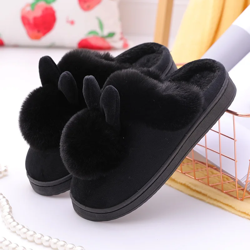 Color: Blue, Shoe Size: 34 - Women Home Slippers Indoor Bedroom Light Couple Slipper Solid Soft Flip Flops Winter Warm Furry Plush Shoes