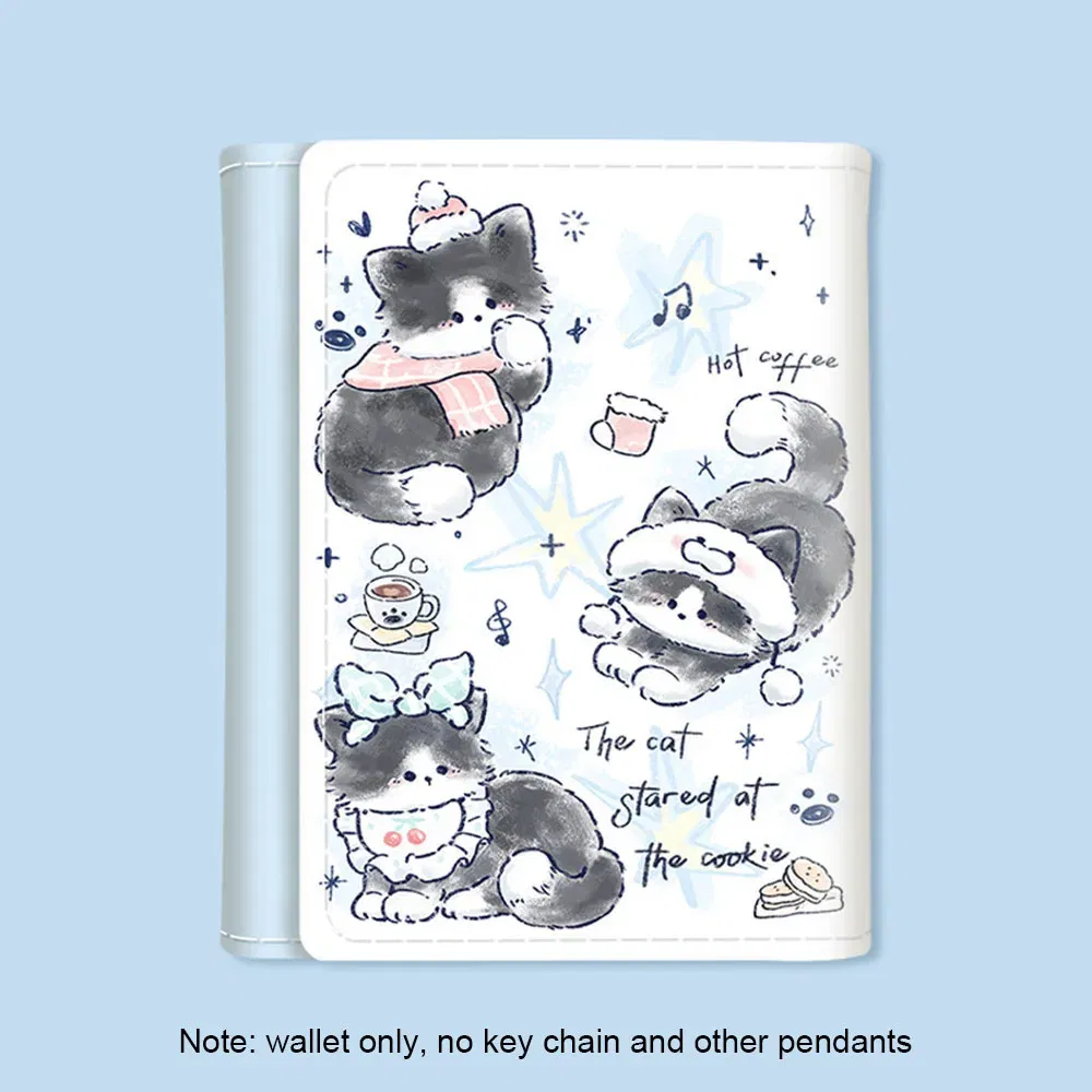Color: SKY BLUE - PU Leather Cute Women Wallet Coin Purse Simple 3 Folds Multi-card Slots Card Holder Cute Cat Dog Short Wallets for Girls