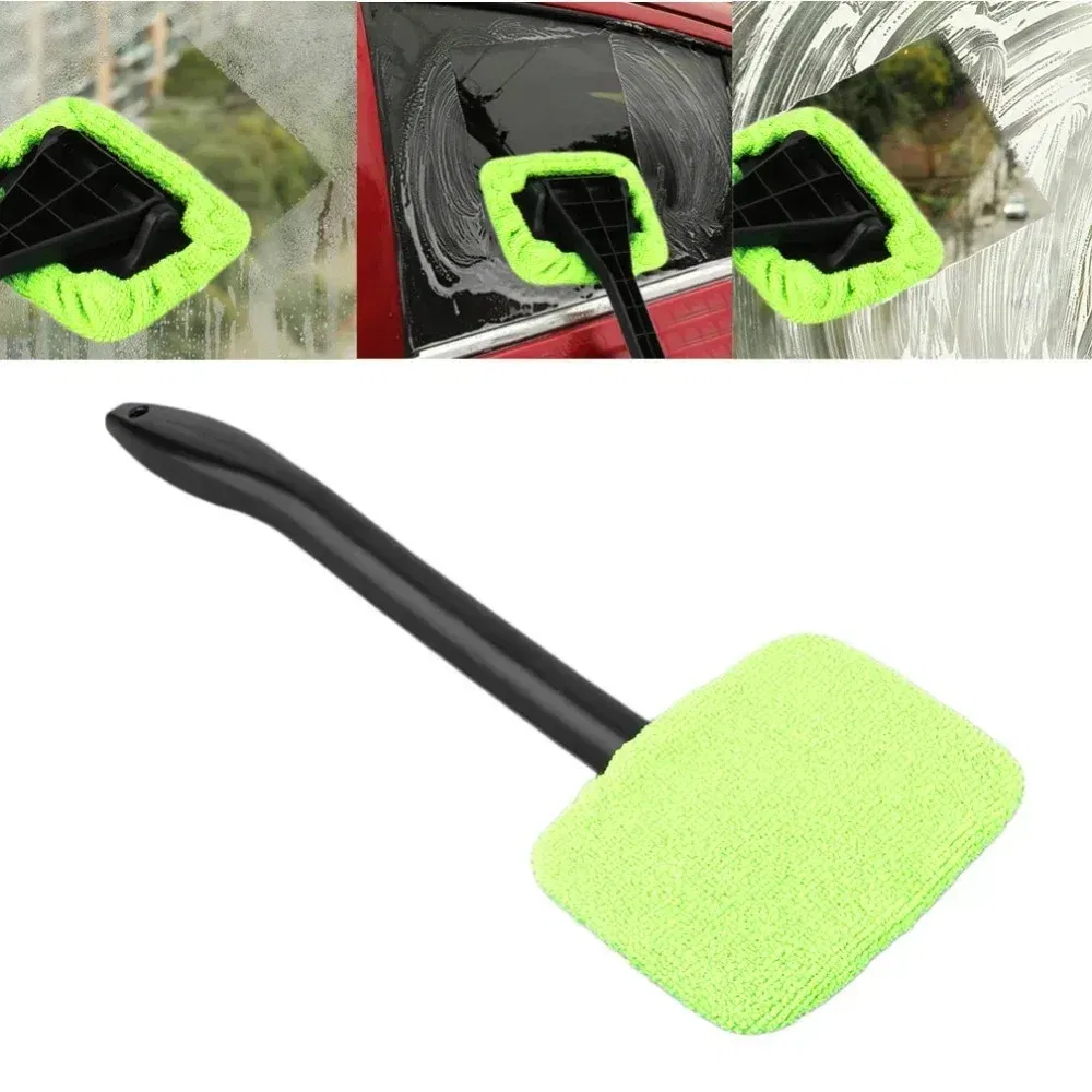 Color: Blue - Car Windshield Cleaning Brush Kit Car Window Wiper Home Glass Defogging Dust Towel With Long Handle Cleaner Brush Washing Tool