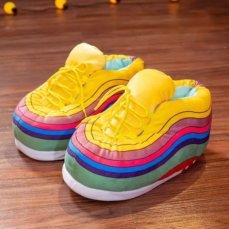 Color: ROYAL BLUE, Shoe Size: 19.5 - Unisex Winter Warm Home Slippers Women/Men Slides Striped House Sliders Lady Shoes Female One Size 36-44 Ladies Slipper