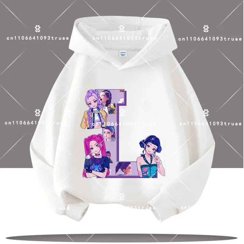 Color: army green, Kid Size: 10 - K-pop Demon Hunters Letter A-Z 3-12 Year Old Children Hooded Sweatshirt Girls' Casual Shirt Boys' Sports Shirt Cartoon Print