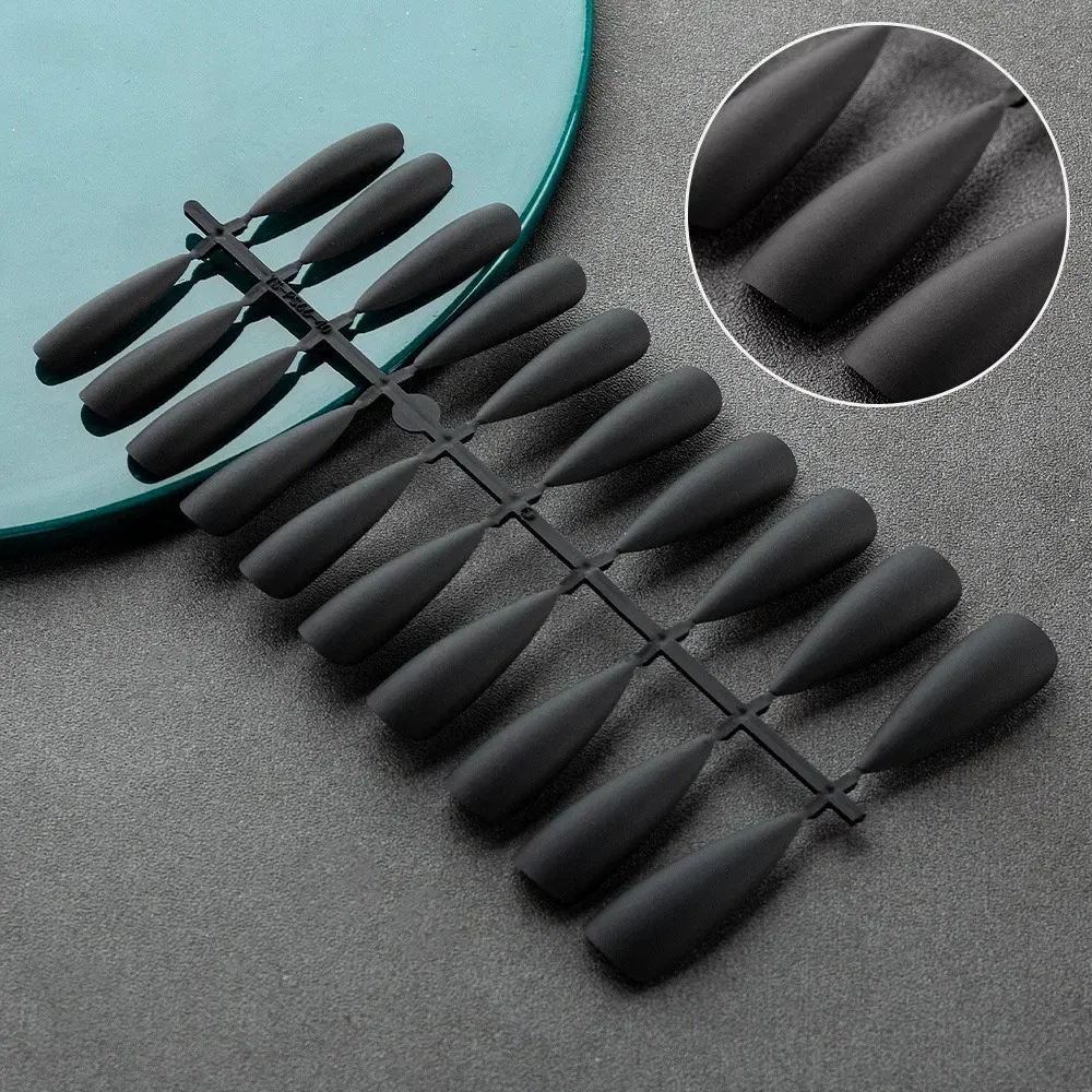 Color: Red - Matte False Nails 24PCS Head Frosted Press Glue on Fake Nail Tips Ballet Detachable Full Cover Artificial Fingernails