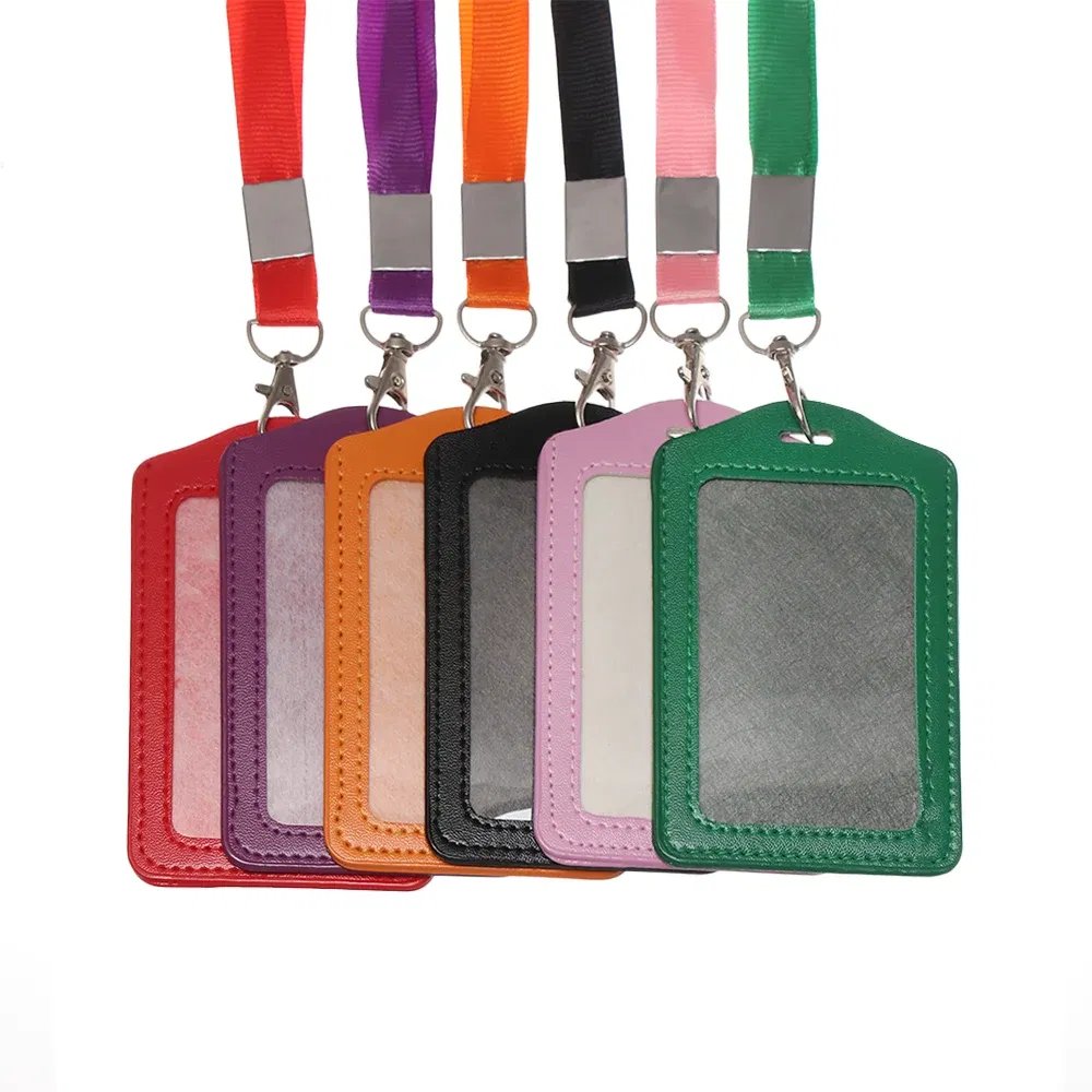 Color: Ivory Gold - Unisex Work Card Holders With Lanyard PU Bank Card Name Credit Card Holders Card Bus ID Holders Identity Badge With Neck Strap
