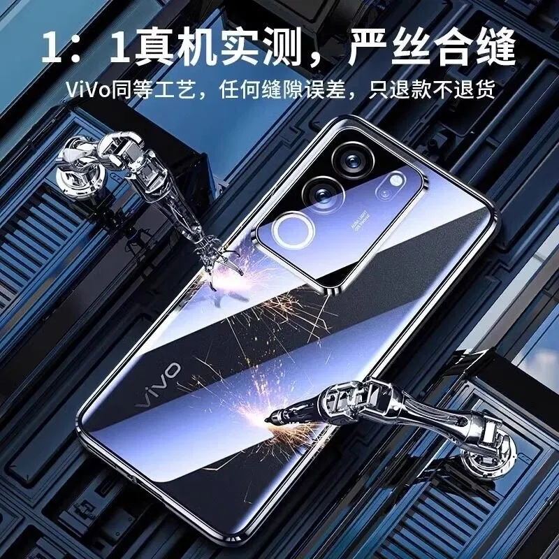 Color: black, Material: ABS - 360 Full Case For Vivo V29 5G V27 Pro V27E V25 V23 Double Sided Magnetic Adsorption Metal Capa Tempering Glass Clear Phone Cover