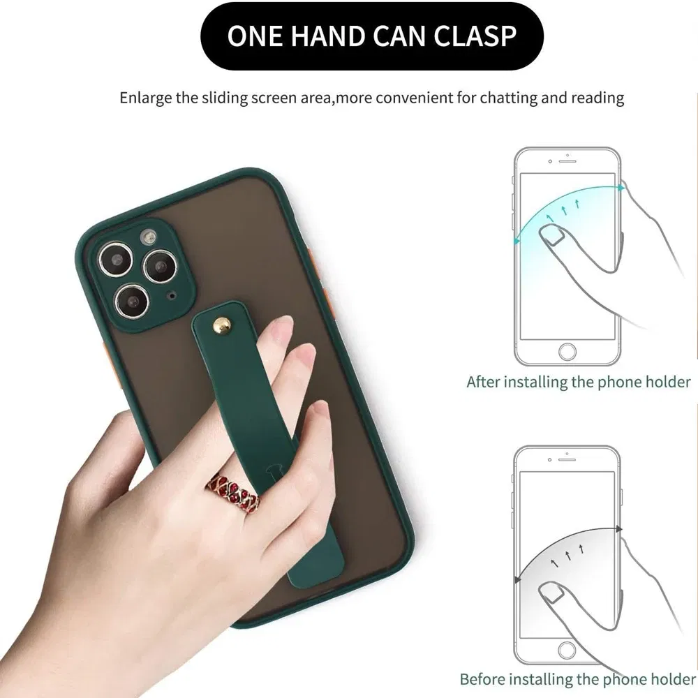 Color: Red - Wrist Band Hand Band Finger Grip Mobile Phone Holder Stand Push Pull Universal Plain Color Phone Socket Holder for iPhone Xiaomi
