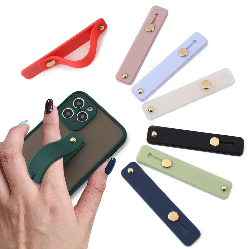 Color: Red - Wrist Band Hand Band Finger Grip Mobile Phone Holder Stand Push Pull Universal Plain Color Phone Socket Holder for iPhone Xiaomi