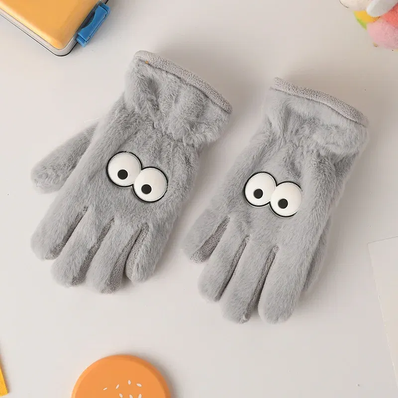 Color: Red - 5-12 Years Winter Children Girl Gloves Knitted Warm Soft Cartoon Rabbit Full Finger Gloves Kids Outdoor Lovely Girl Mittens