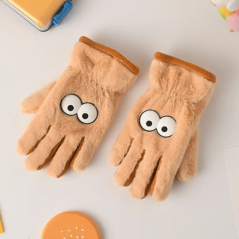 Color: Red - 5-12 Years Winter Children Girl Gloves Knitted Warm Soft Cartoon Rabbit Full Finger Gloves Kids Outdoor Lovely Girl Mittens