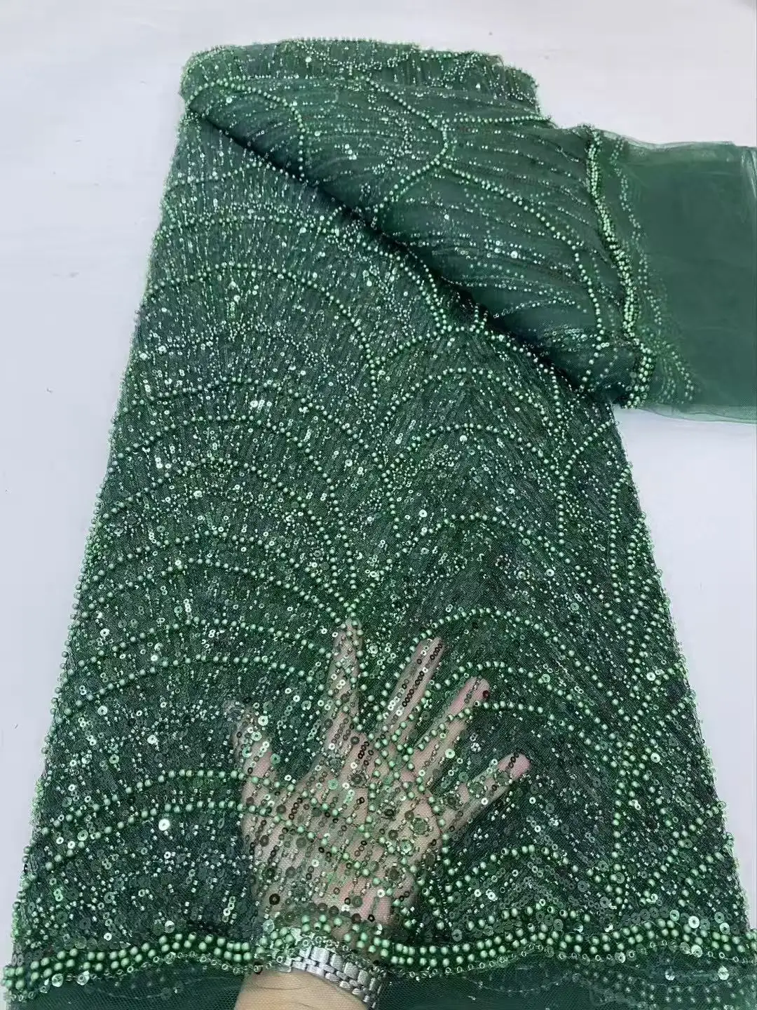 Color: pink, Width: 120cm, Length: 5 yards - Luxury Sky Blue French Tulle Lace Fabric with Sequins Beads for Bridal Dress Nigerian Groom High Quality African Wedding Gown Ma