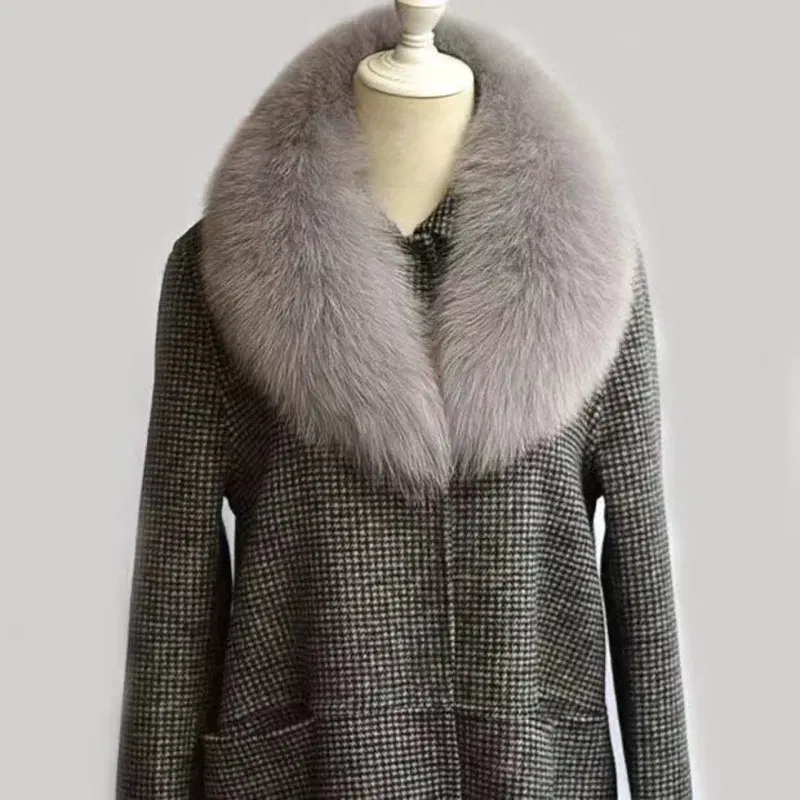 Color: LIGHT GRAY, Size: L - Winter Real Fox Fur Collar Woman Furry Natural Raccoon Fur Scarf Shawls Luxury Neck Warmer Wraps For Coat Fur Scarves Large Size