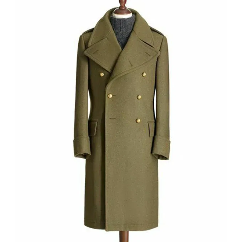 Color: Brown, Size: L - Windbreak Men's Jacket Wool Long Coat Lapel Double Breasted Men's Trench Coats Windbreakers Jackets Man Winter 2023 Martens Male