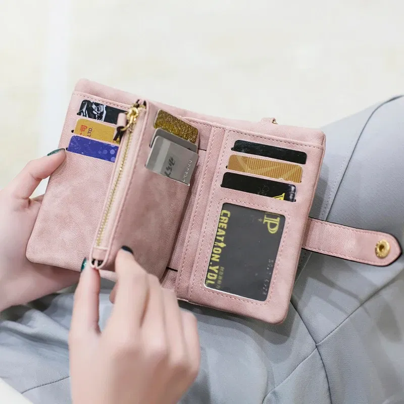 Color: light green - MIYIN 2024 New Wallet Women's Short Korean Cute Buckle Double Discount Multi Card Change Handbag