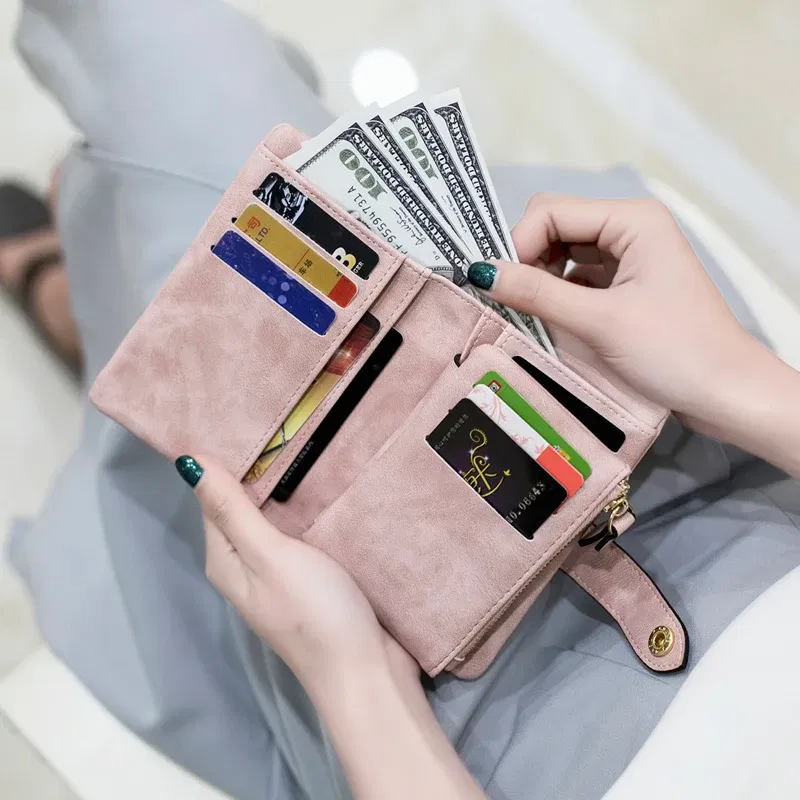 Color: light green - MIYIN 2024 New Wallet Women's Short Korean Cute Buckle Double Discount Multi Card Change Handbag