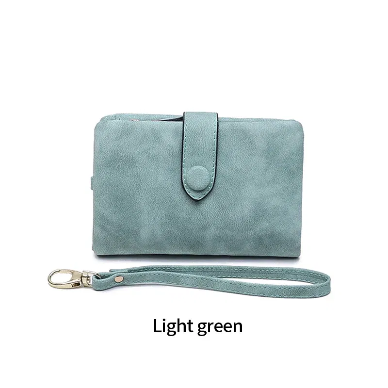 Color: light green - MIYIN 2024 New Wallet Women's Short Korean Cute Buckle Double Discount Multi Card Change Handbag