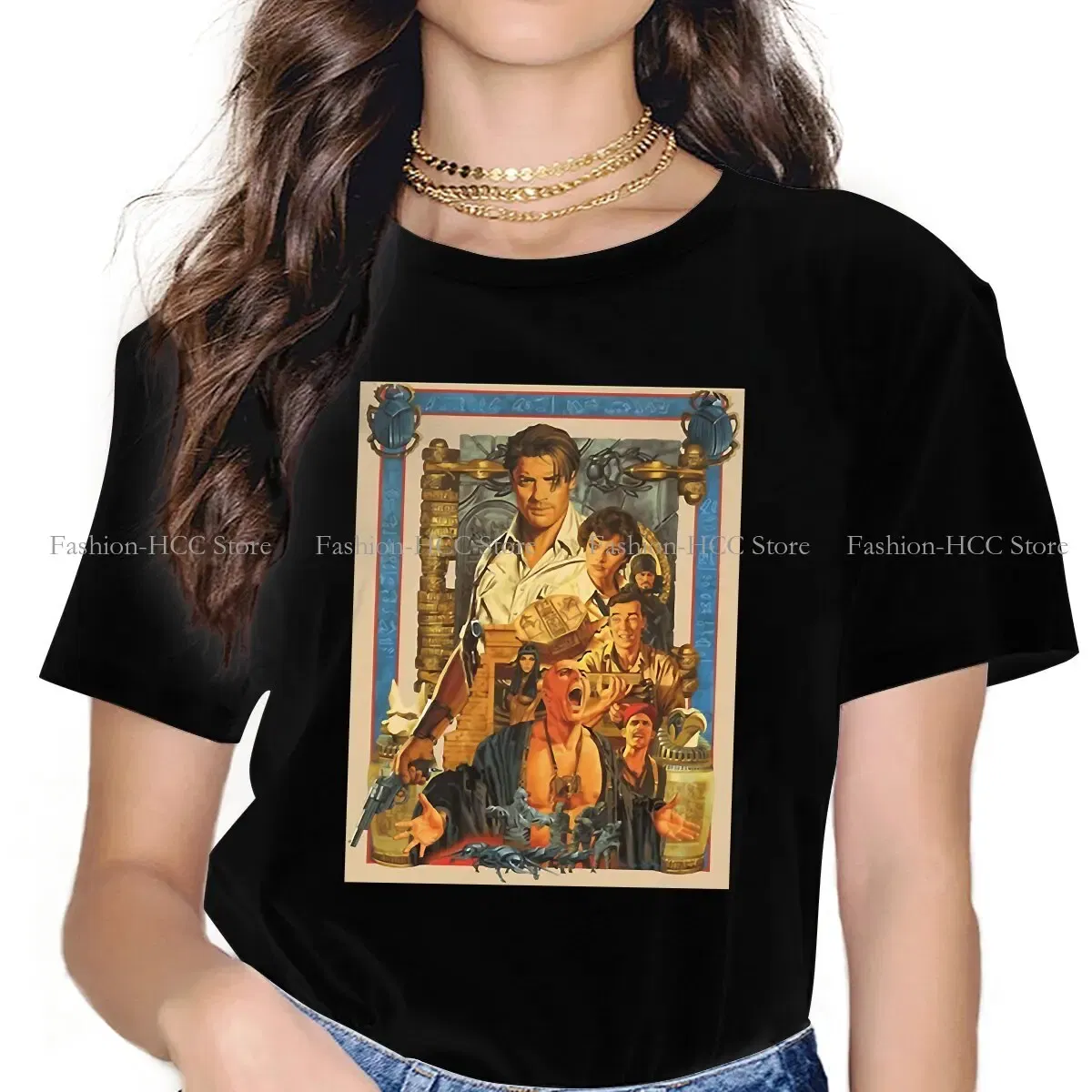 Color: WHITE, Size: S - Brendan Fraser Poster Unique Polyester TShirt The Mummy Movie Top Quality Creative Graphic T Shirt Stuff