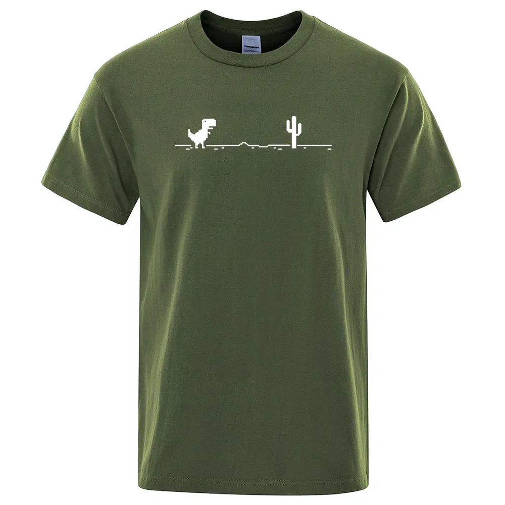 Color: GRAY, Size: M - Mens T-shirts Printed Dinosaur Cactus Funny Tops Summer Cotton T-shirt for Men Casual O-Neck Tee Shirts Streetwear Basic Top