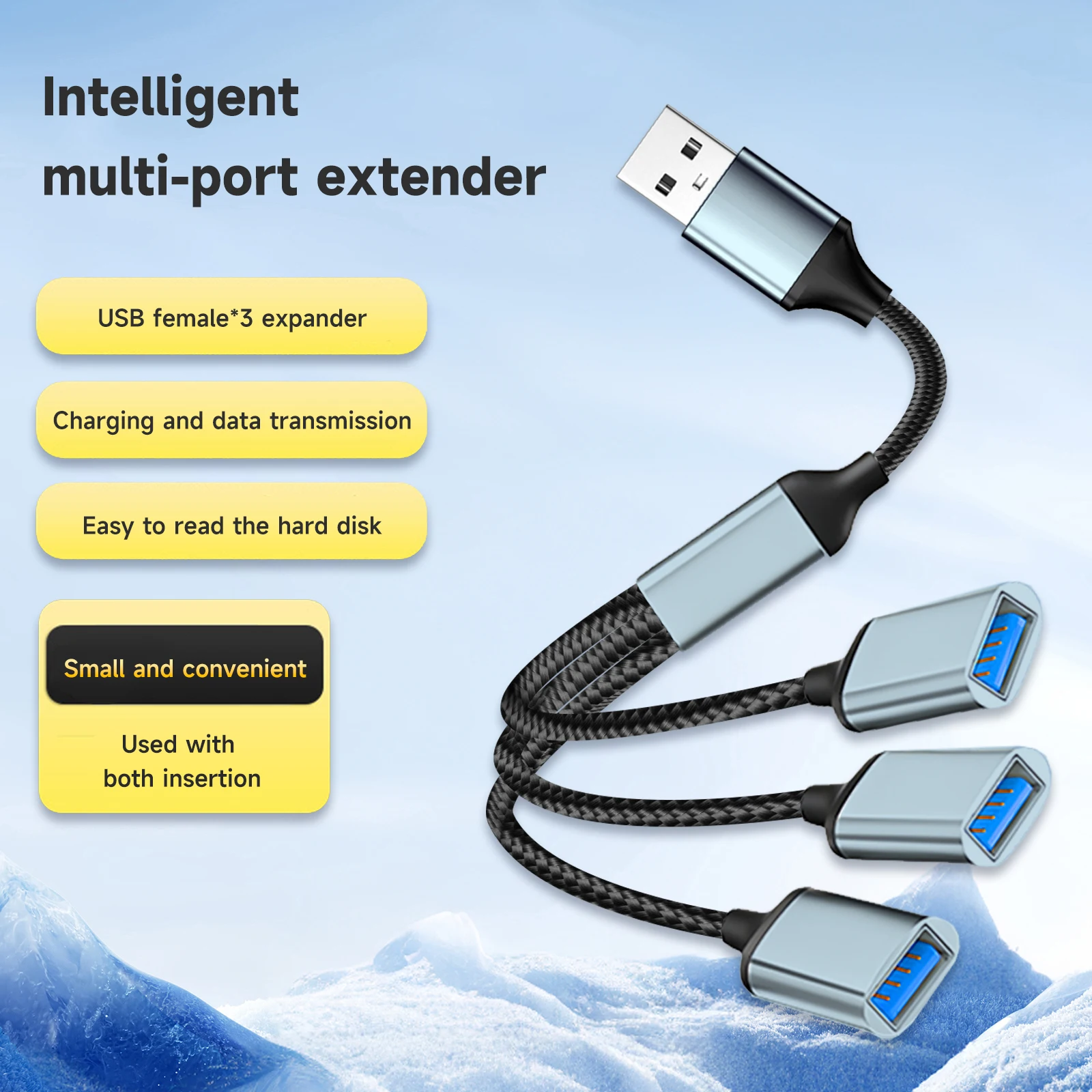 Color: black - USB Splitter Cable 1 in 3 Out,USB-A expansion hub, multi USB port expansion converter for Car, PC
