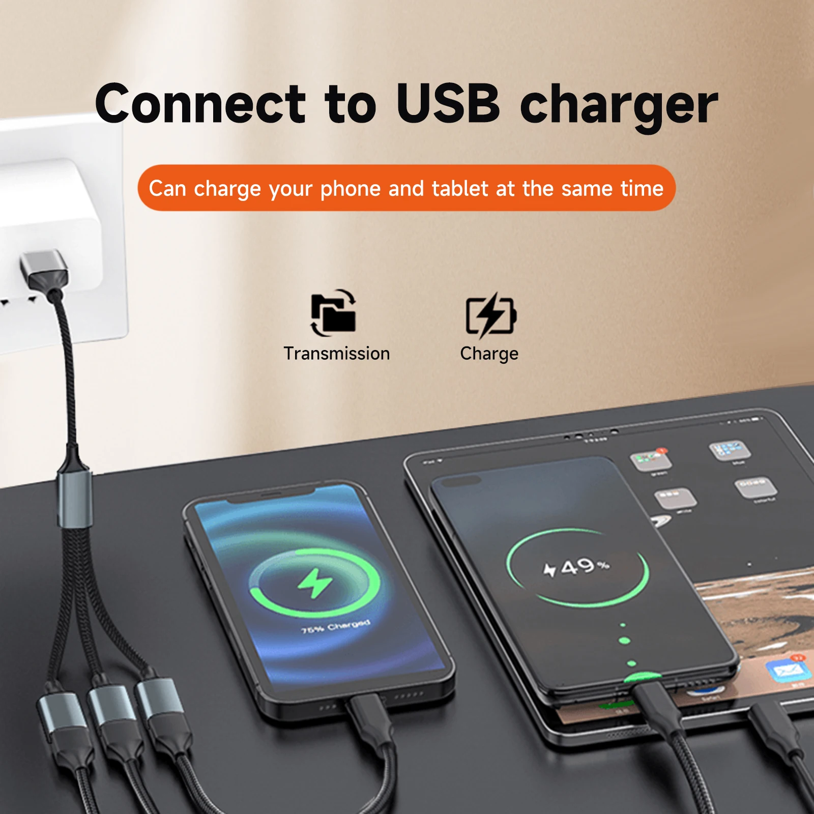 Color: black - USB Splitter Cable 1 in 3 Out,USB-A expansion hub, multi USB port expansion converter for Car, PC