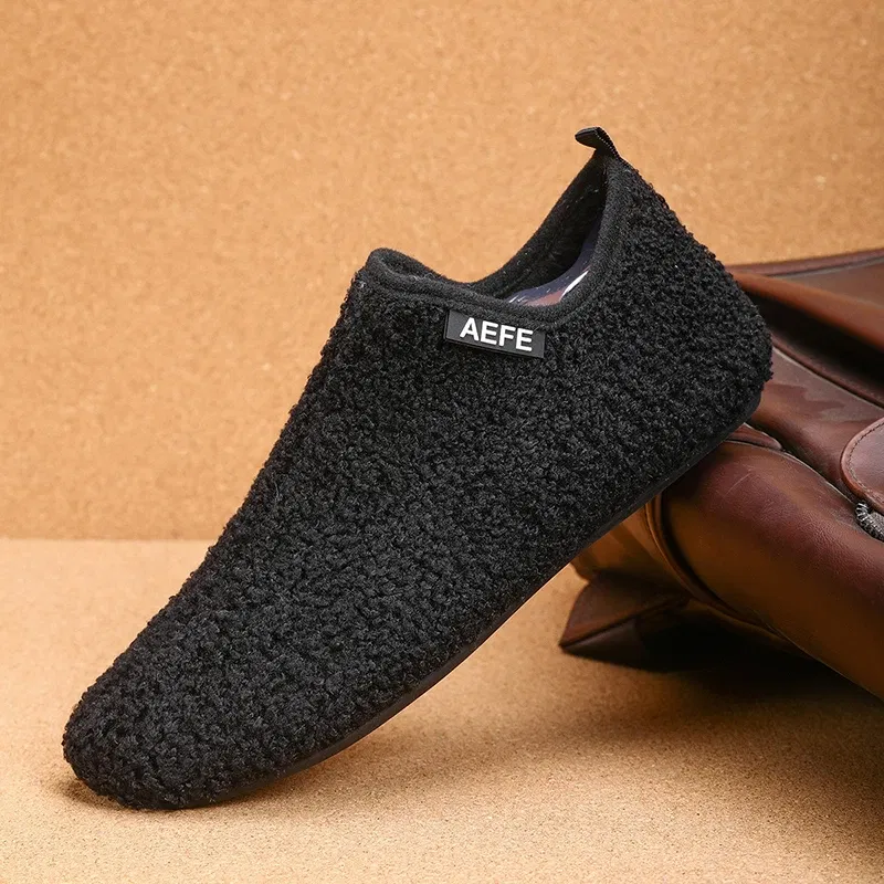 Color: Blue, Shoe Size: 41, Ships From: CHINA - Winter Fashion Men Slippers Plush Male Home Cotton Shoes Warm Anti-slip Men's Casual Shoes Flexible Solid Flats 39-47 Slip On