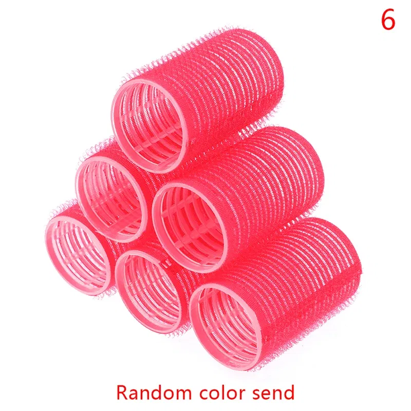 Color: Yellow - 6 Pcs Hairdressing Home Use DIY Magic Large Self-Adhesive Hair Rollers Styling Roller Roll Hair Curler Beauty Tool 10 Size