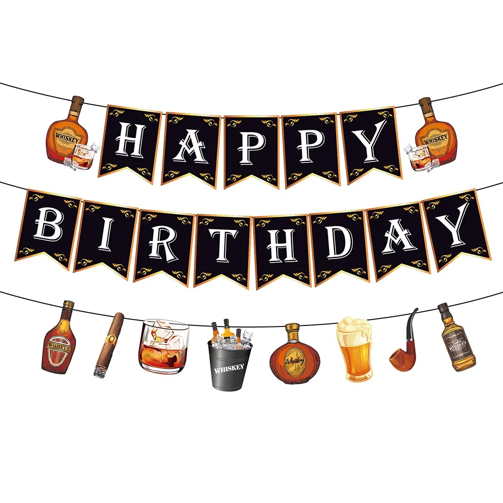 Color: Deep Sapphire - Whiskey Party Decorations Aged to Perfection Birthday Party Supplies Whiskey Birthday Banner Garland Whiskey Cake Topper