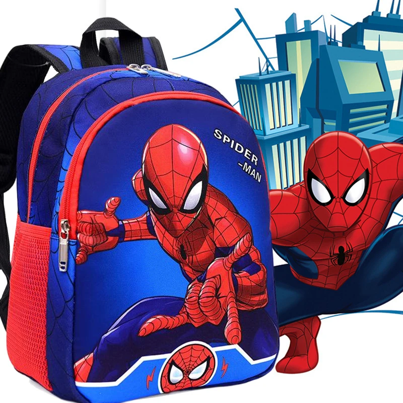 Color: SKY BLUE - Disney Marvel Series Backpack Boy's Primary School Schoolbag Double-layer Cartoon Spider-Man Backpack For Boys Gift