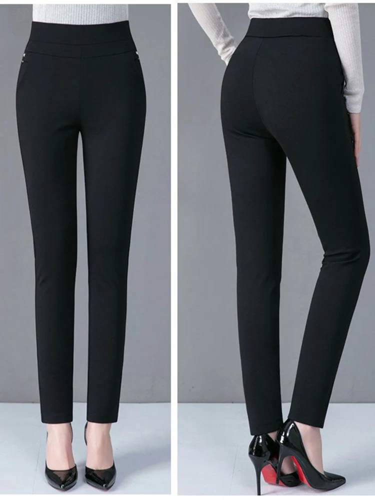 Color: DEEP BLUE, Size: L - Thin & Thick Warm Winter Pencil Pants Womens Snow Plush Strench Lady OL SkinnyTrousers Femal Thichen Slim  Clothing Leggings