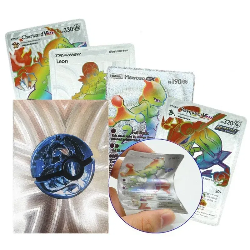 Color: Light Grey - 55PCS Pokemon Colorful Gold Foil Card Charizard Pikachu Arceus Diamond Rainbow English French German Spanish VSTAR GX VMAX Cards