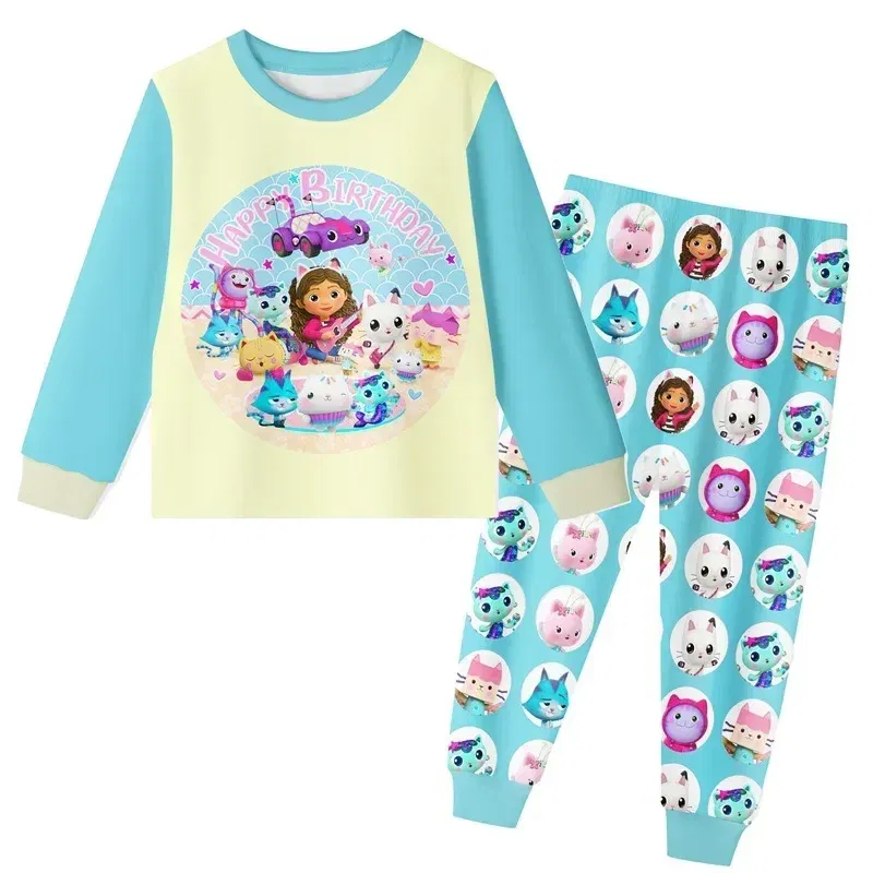 Color: SKY BLUE, Size: 3" - 2024 Cotton Gabbys Cats Pajamas girls clothes cute Gabby's Dollhouse Sets girl Top+pant Sets Toddler Clothing Baby Clothes