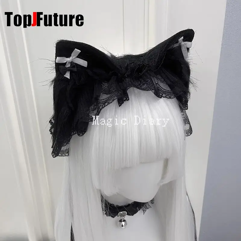 Color: GRAY, Size: One Size - Japanese Subculture Y2K Girls Cosplay Lace Ruffle Beast ear Hair band Gothic Lolita Harajuku Women's Hair hoops Hair Accessories